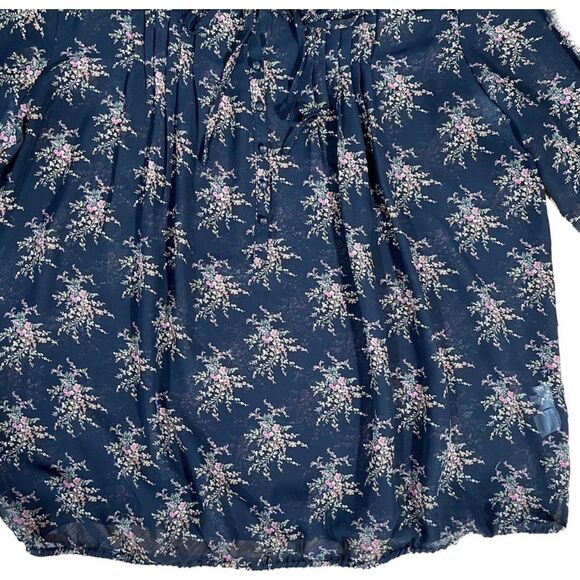 Charming Charlie | Black and Pink Floral Print Peasant Top | Large - Picture 6 of 9